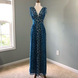Boston Proper Blue Leopard Maxi Dress